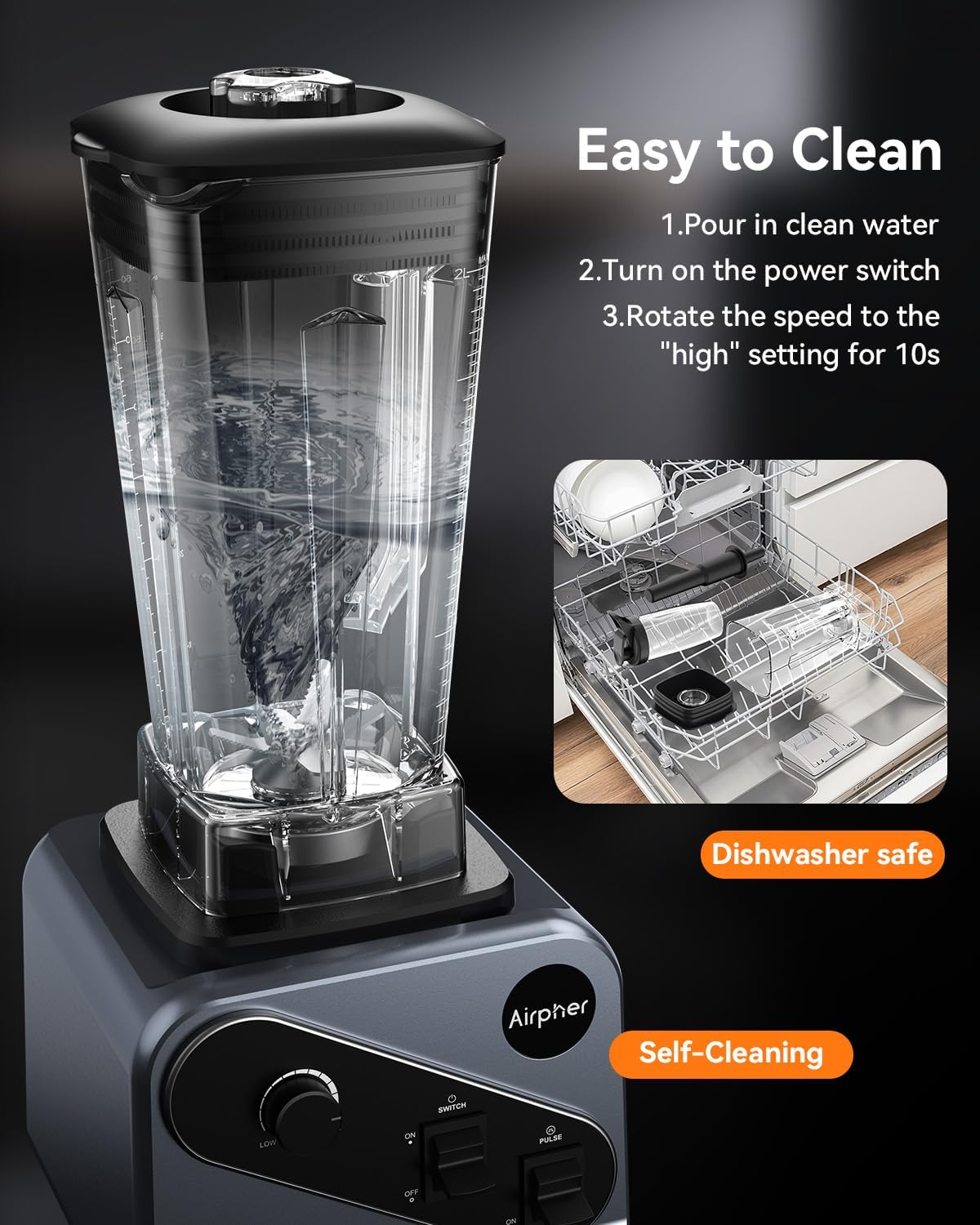 Blenders for Kitchen, 2000W Professional Blender, 68oz Large Capacity with 27oz To-Go cup, Smoothie Blender with 35000RPM to Make Soups, Jams, Frozen Fruit&More, Dishwasher Safe, BPA-Free