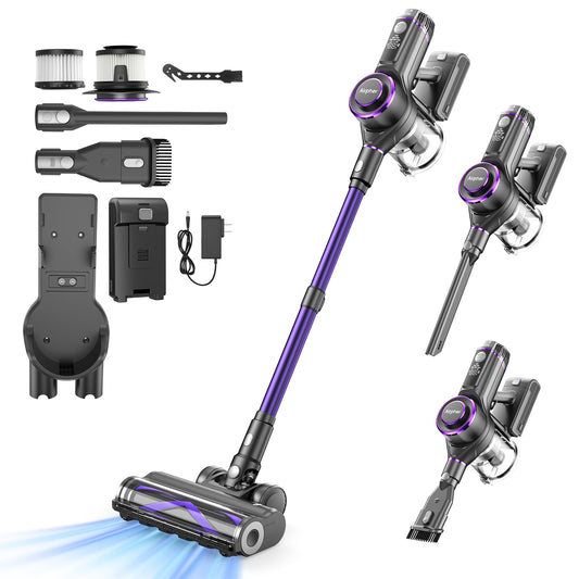 Airpher Cordless Vacuum — 600W Dual Motor, 45KPa Suction, AI Auto-Boost, Self-Standing, LED Lights