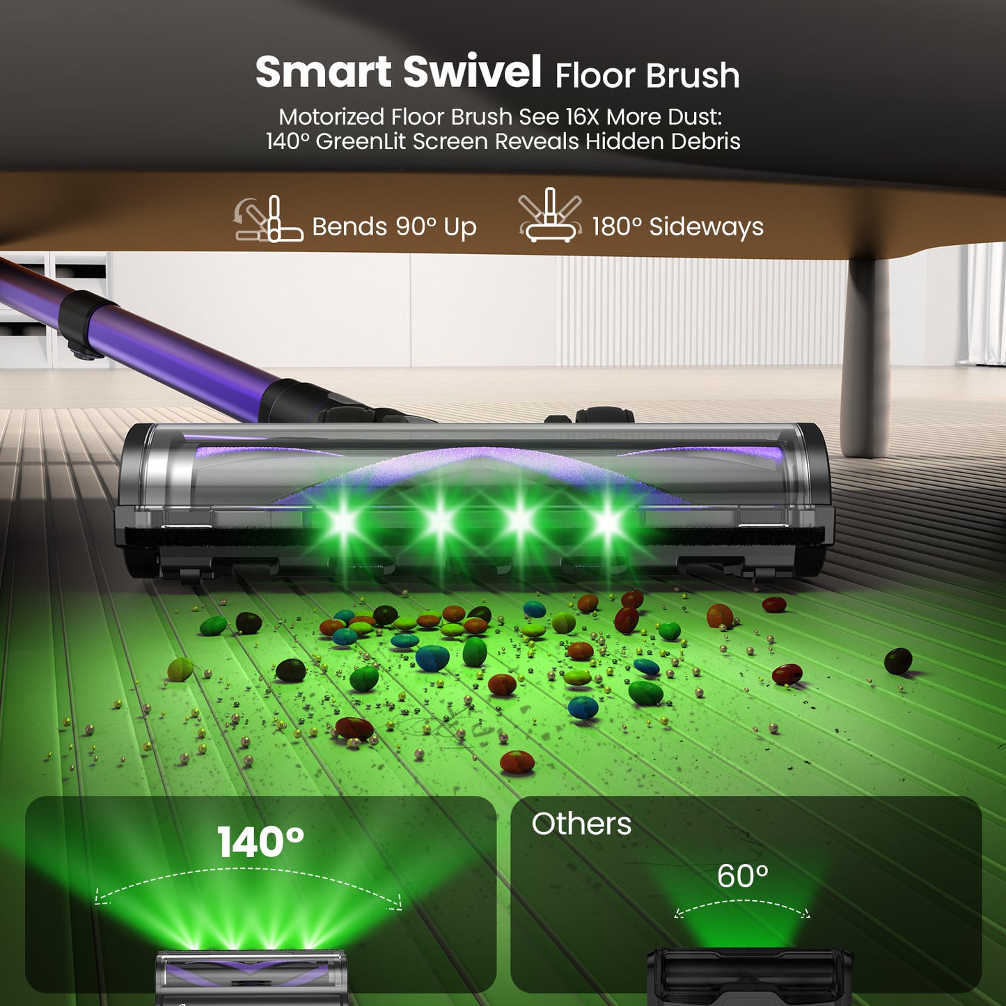 Airpher Cordless Vacuum — 600W Dual Motor, 45KPa Suction, AI Auto-Boost, Self-Standing, LED Lights